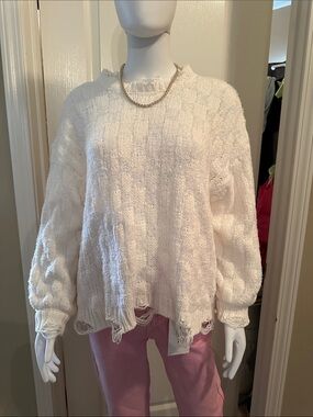 POL Round Neck Long Sleeve Solid Weaving Sweater Cream